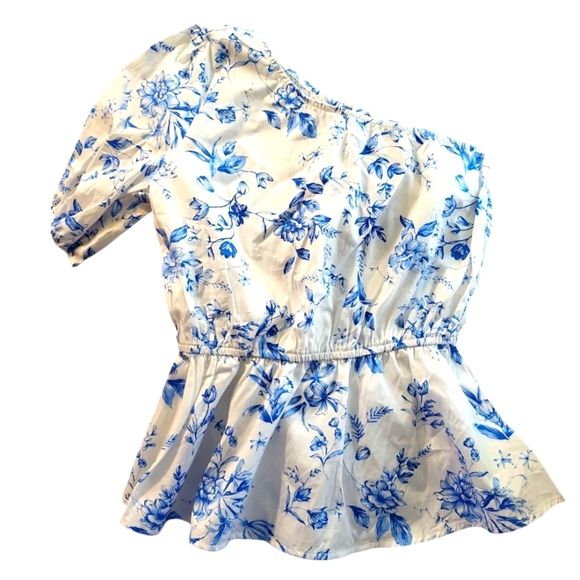 NWT CATO XS Cape TOWN Victoria Blue Floral One-Shoulder Top - Picture 1 of 12